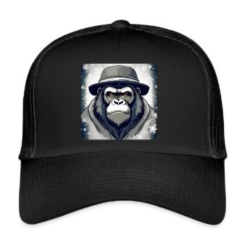 Gorille cool avec chapeau et flocons de neige - Casquette trucker  - noir/noir - Devant