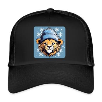 Lion mignon avec chapeau d’hiver et flocons de neige - Casquette trucker  - noir/noir - Devant