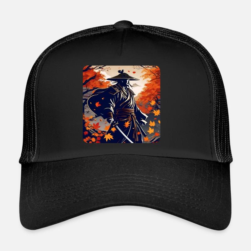 Stolzer Samurai Krieger mit Katana im Herbst - Trucker Cap - Schwarz/Schwarz