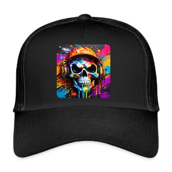 Cool Skull with Headphones Graffiti Style - Trucker Cap - black/black - Front