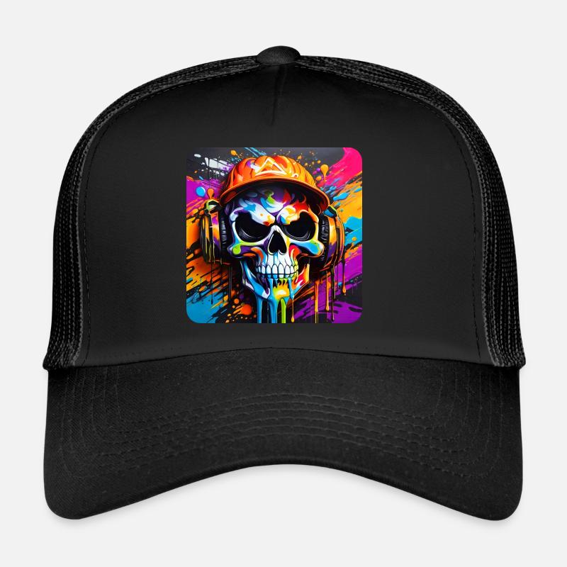 Cooler Totenkopf mit Kopfhörer Graffiti Style Trucker Cap