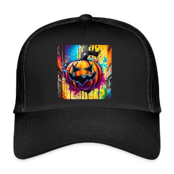 Spooky Halloween Pumpkin Head in Graffiti Style - Trucker Cap - black/black - Front
