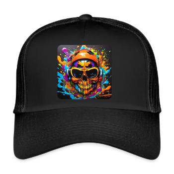 Crâne cool avec casque Style graffiti - Casquette trucker  - noir/noir - Devant