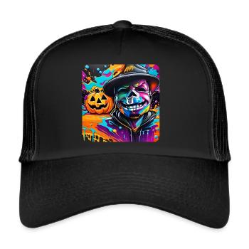 Graffiti Halloween Skull and Pumpkin - Trucker Cap - black/black - Front