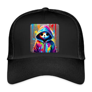 Creepy Ghost in Hoodie Graffiti Style - Trucker Cap - black/black - Front
