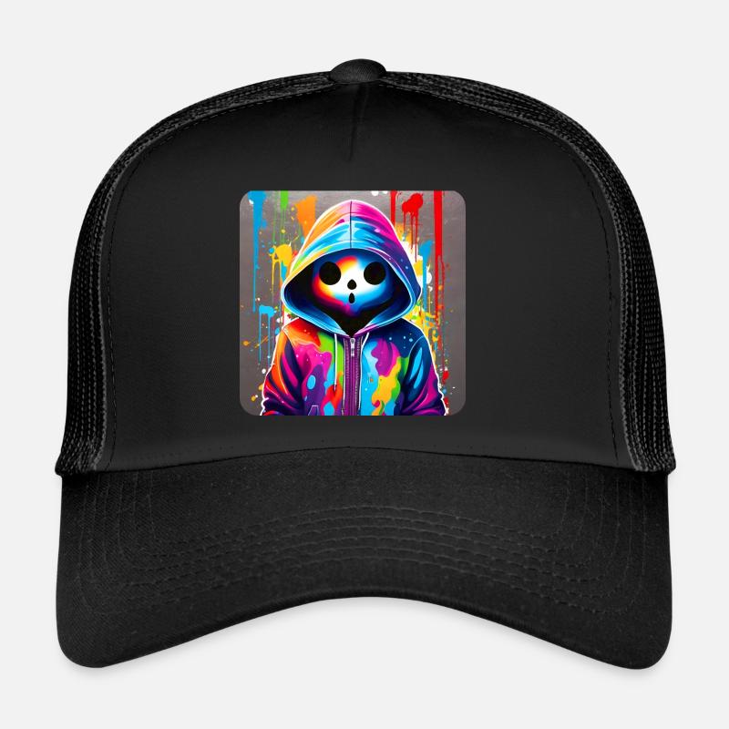 Creepy Ghost in Hoodie Graffiti Style Trucker Cap