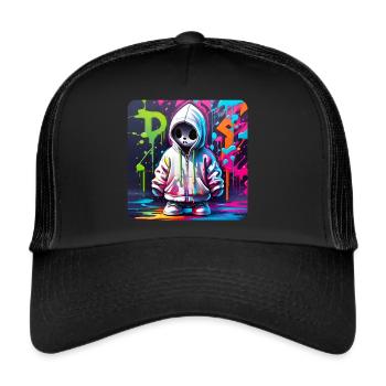 Spooky Ghost in XL Hoodie Graffiti Style - Trucker Cap - black/black - Front