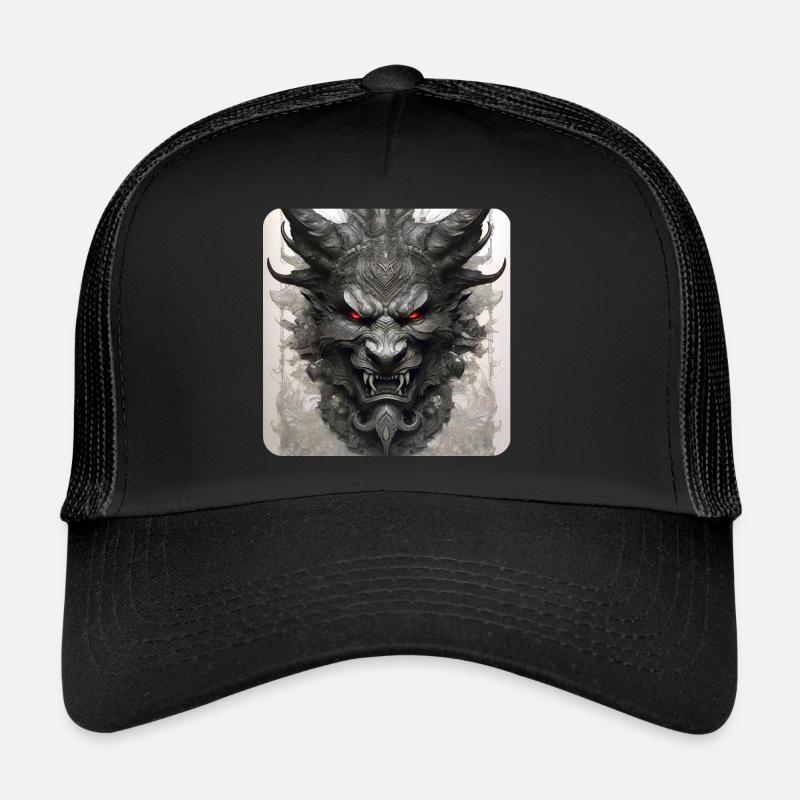 Demon grimace with red glowing eyes Trucker Cap