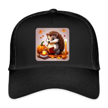 Hérisson mignon avec citrouille et bougies - Casquette trucker  - noir/noir - Devant