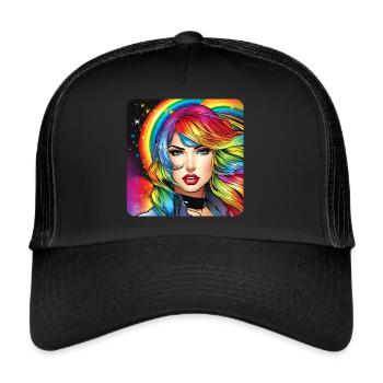Coole Frau in Regenbogen Farben - Trucker Cap - Schwarz/Schwarz - Vorne