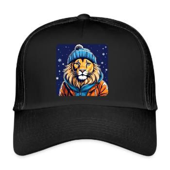 Lion cool avec chapeau d’hiver et neige - Casquette trucker  - noir/noir - Devant