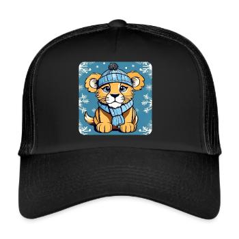 Mignon lionceau avec chapeau d’hiver et neige - Casquette trucker  - noir/noir - Devant