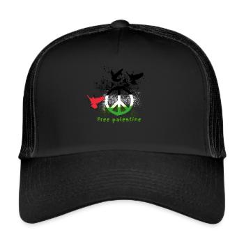 free palestine, tauben, Freiheit, Krieg, Palästina - Trucker Cap - Schwarz/Schwarz - Vorne