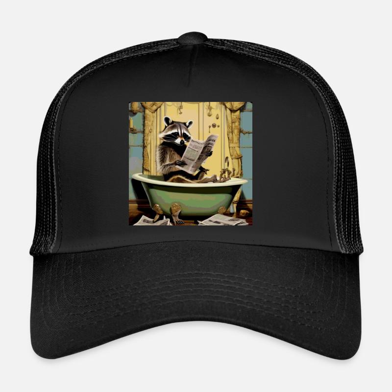 raton laveur, journal, dans la salle de bain, lecture, rétro Casquette trucker 