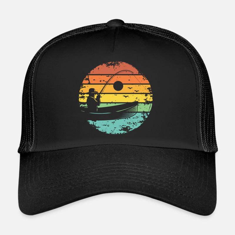 Pêche Pêcheur Bateau Rétro Coucher de soleil Casquette trucker 