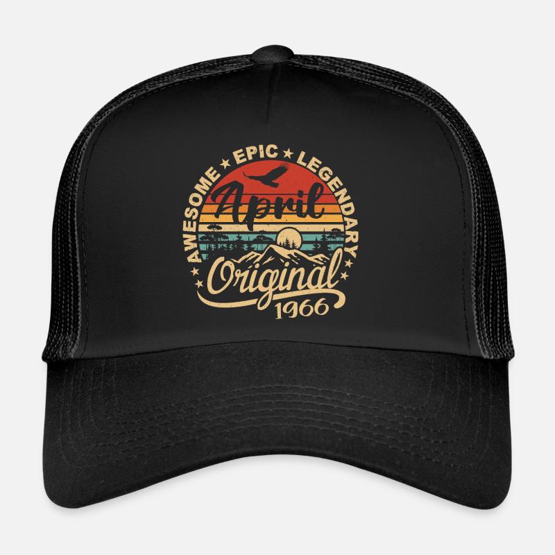 April 1966 Geburtstagsgeschenk, geboren im April 1966 - Trucker Cap - Schwarz/Schwarz