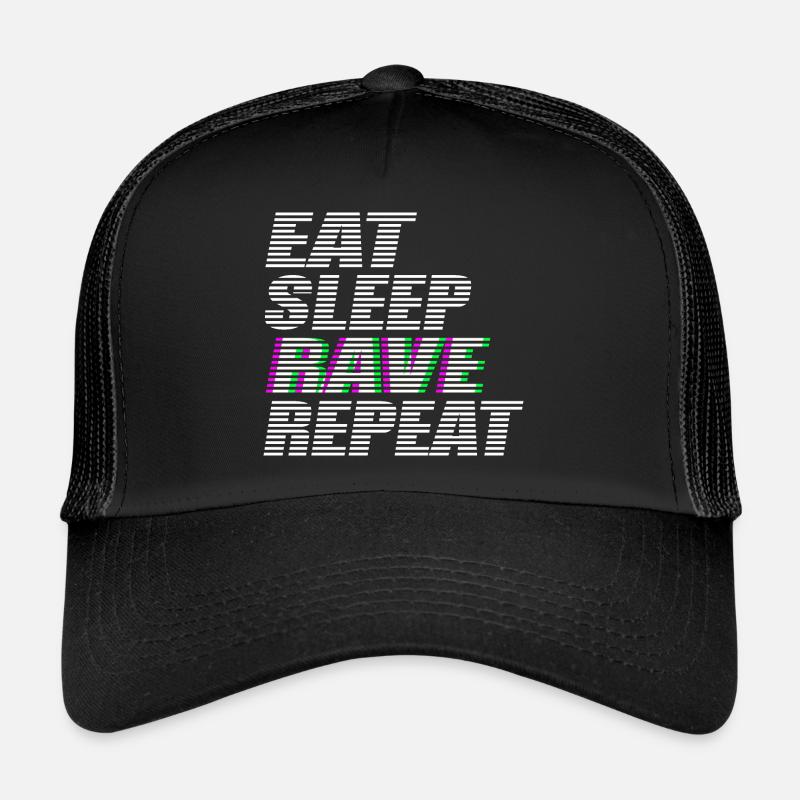 manger dormir rave répéter techno dj rave dubstep Casquette trucker 