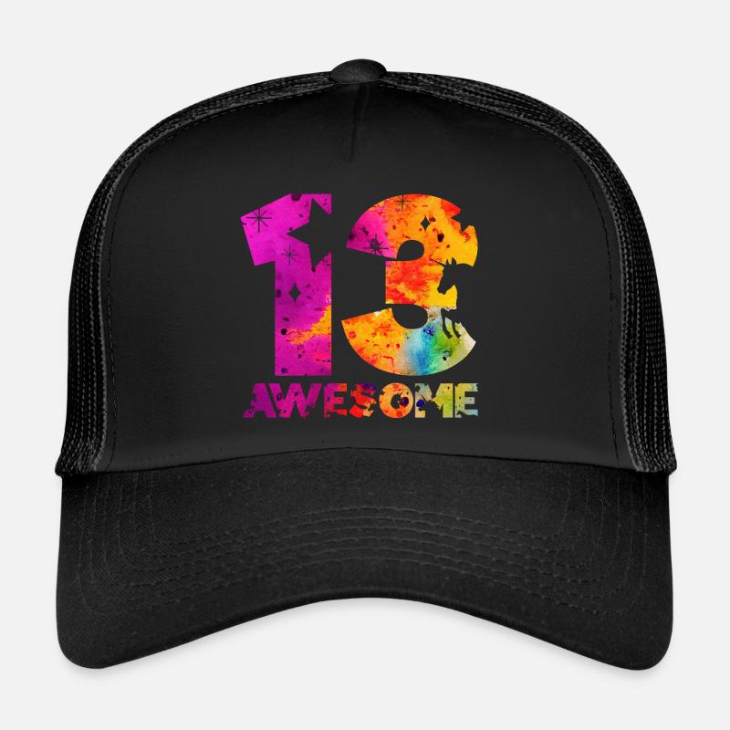 AWESOME 13. GEBURTSTAG EINHORN 13 JAHRE - Trucker Cap - Schwarz/Schwarz
