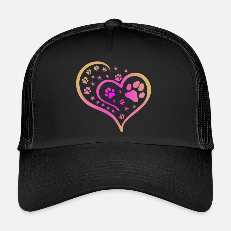 Buntes Herz mit Pfoten und Sternen - Trucker Cap - Schwarz/Schwarz