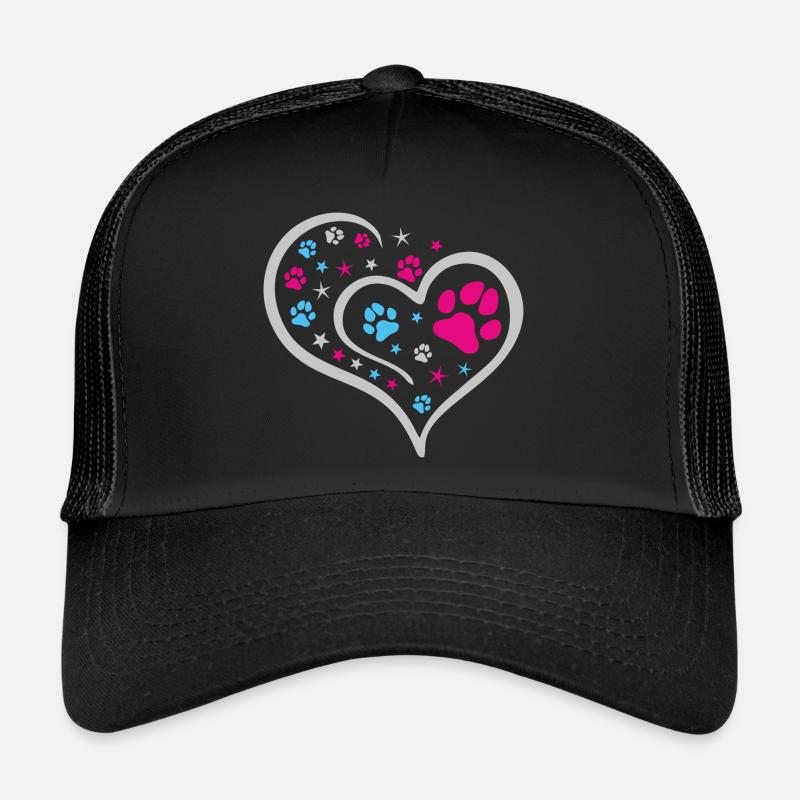 Buntes Herz mit Pfoten und Sternen Trucker Cap