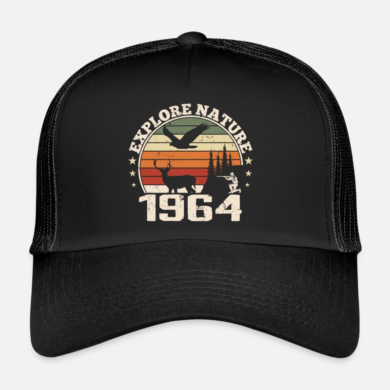 1964 Klassisches Jäger-Jubiläumsgeschenk 1964 - Trucker Cap - Schwarz/Schwarz