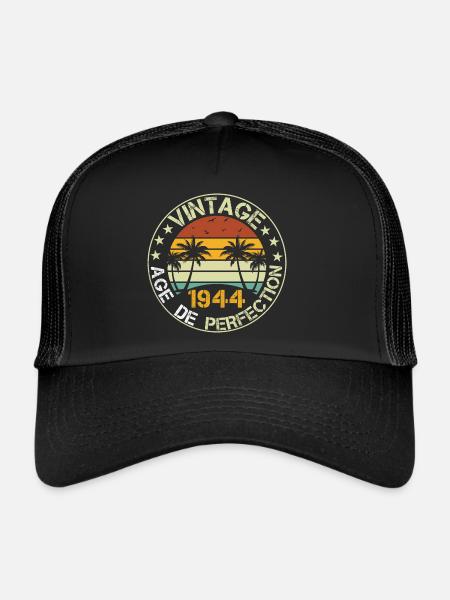 Vintage 1944 cadeau année de naissance 1944 rétro - Casquette trucker  - noir/noir - Devant