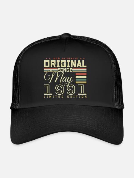 Cadeau Anniversaire Mai 1991, Gift May 1991 - Casquette trucker  - noir/noir - Devant