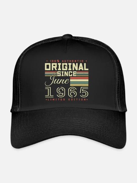 Cadeau Anniversaire Juin 1965, Gift June 1965 - Casquette trucker  - noir/noir - Devant