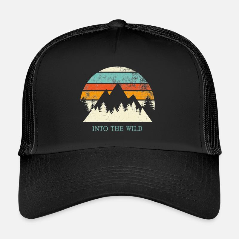 Into the wild Spruch Sprüche Retro Berge Outdoor - Trucker Cap - Schwarz/Schwarz