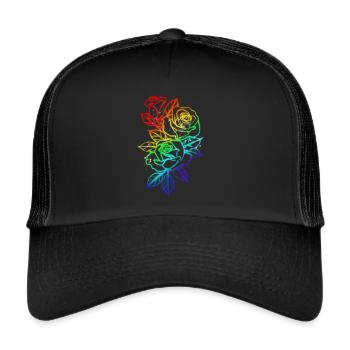 LGBT Roses Chemise Fleurs Esthétique Rétro élégant - Casquette trucker  - noir/noir - Devant