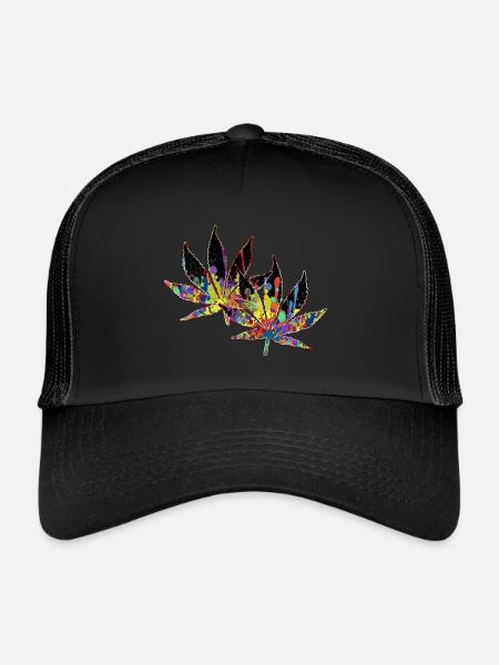 Crazy Colored Marijuana Leaves 1 - Trucker Cap - Schwarz/Schwarz - Vorne