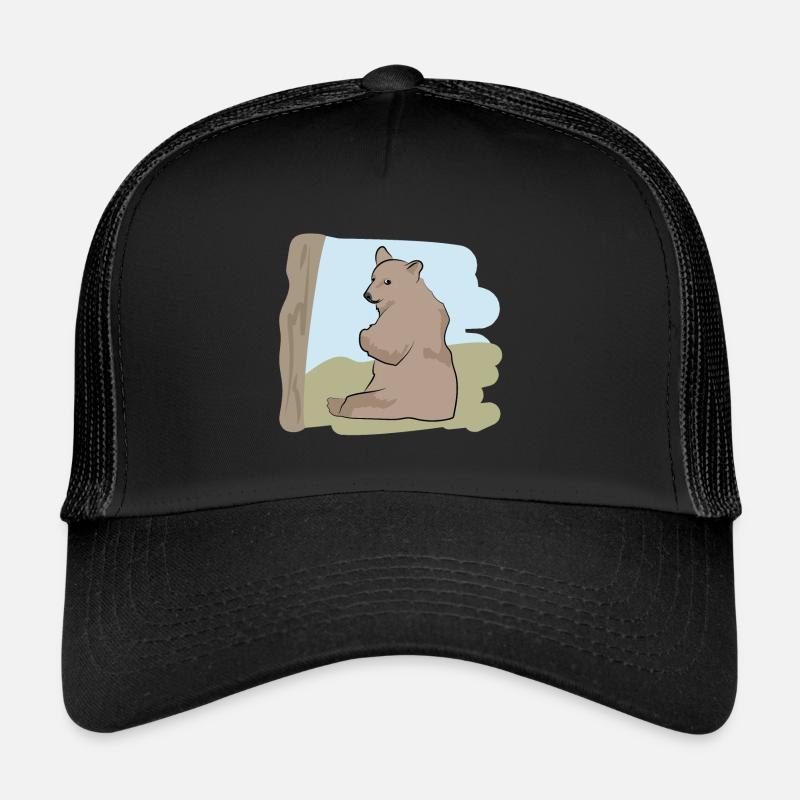 Illustrated design with bear - Trucker Cap - black/black