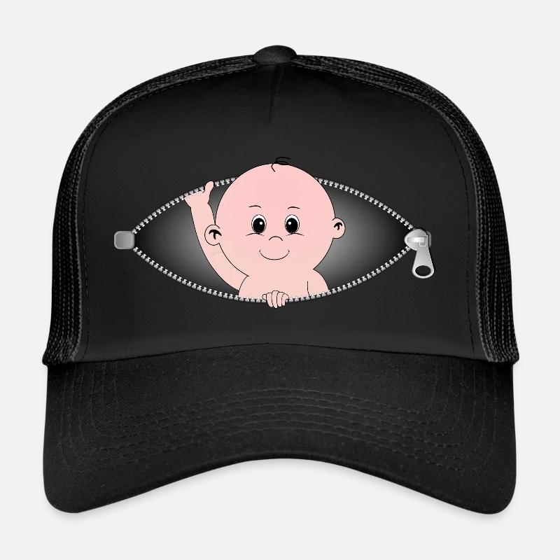 Enfant sortant d'une poche zippée - Casquette trucker  - noir/noir