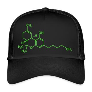 Tetrahydrocannabinol THC Molekül - Trucker Cap - Schwarz/Schwarz - Vorne