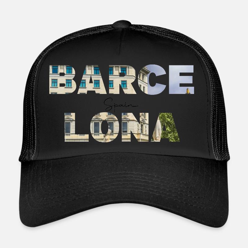 Typographie de Barcelone avec photo de paysage urbain Casquette trucker 