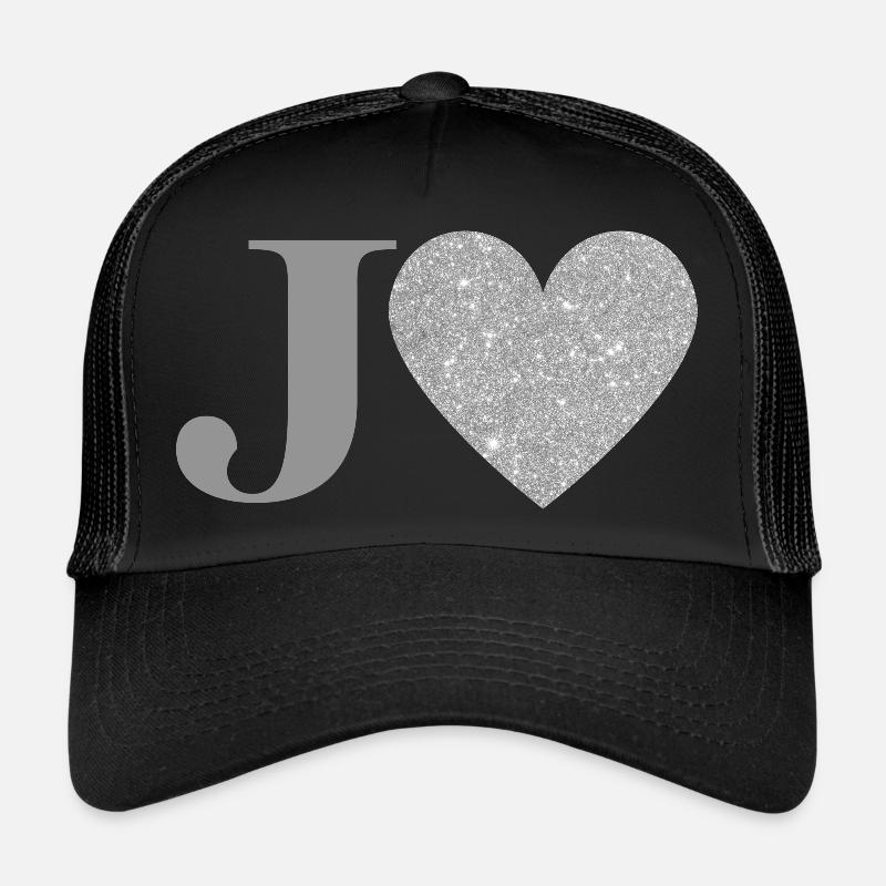 Buchstabe j Silbernes Herz - Trucker Cap - Schwarz/Schwarz
