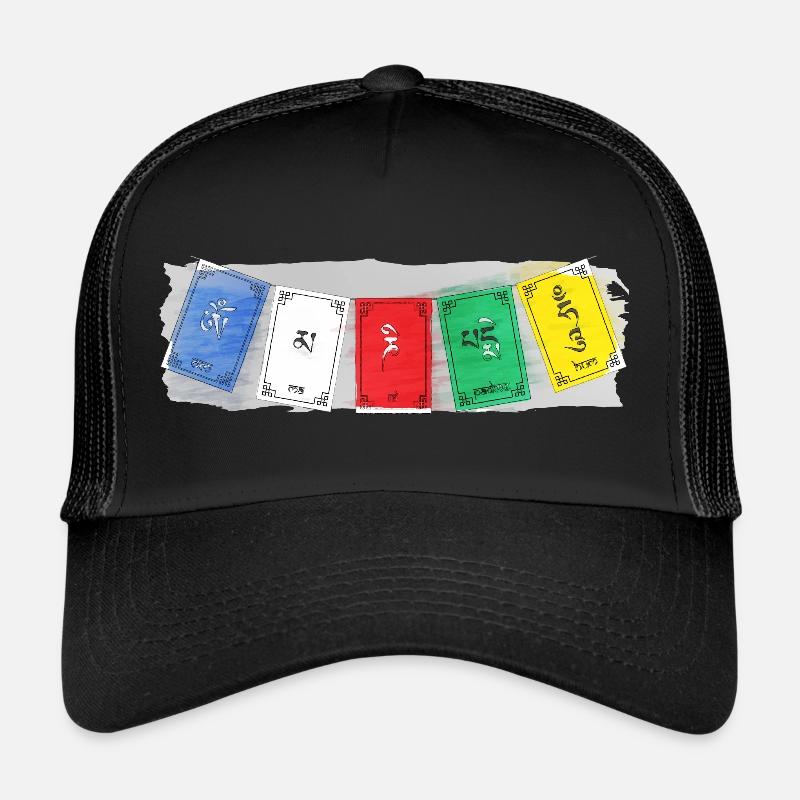 OM MA NI PADME HUM - Prayer Flags 3 - Trucker Cap - Schwarz/Schwarz