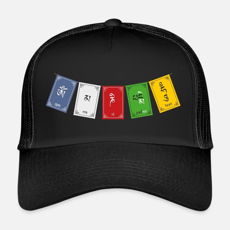 OM MA NI PADME HUM - Prayer Flags 1 - Trucker Cap - Schwarz/Schwarz