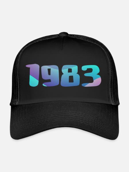 Cadeau Anniversaire 1983 Millésime 1983 Rétro 1983 - Casquette trucker  - noir/noir - Devant