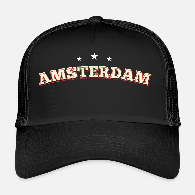 Schwarzes und rotes Amsterdamer Design - Trucker Cap - Schwarz/Schwarz