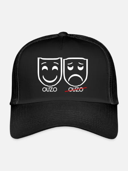 Funny Sad Masks Ouzo Funny Gifts - Trucker Cap - black/black - Front