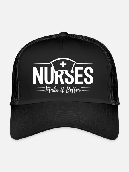 Infirmières, infirmière, assistante médicale, citation - Casquette trucker  - noir/noir - Devant