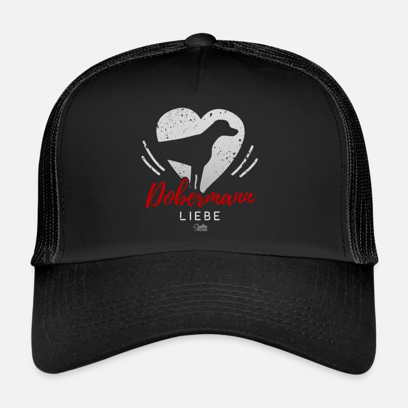 Dobermann Liebe mit Herz - Trucker Cap - Schwarz/Schwarz