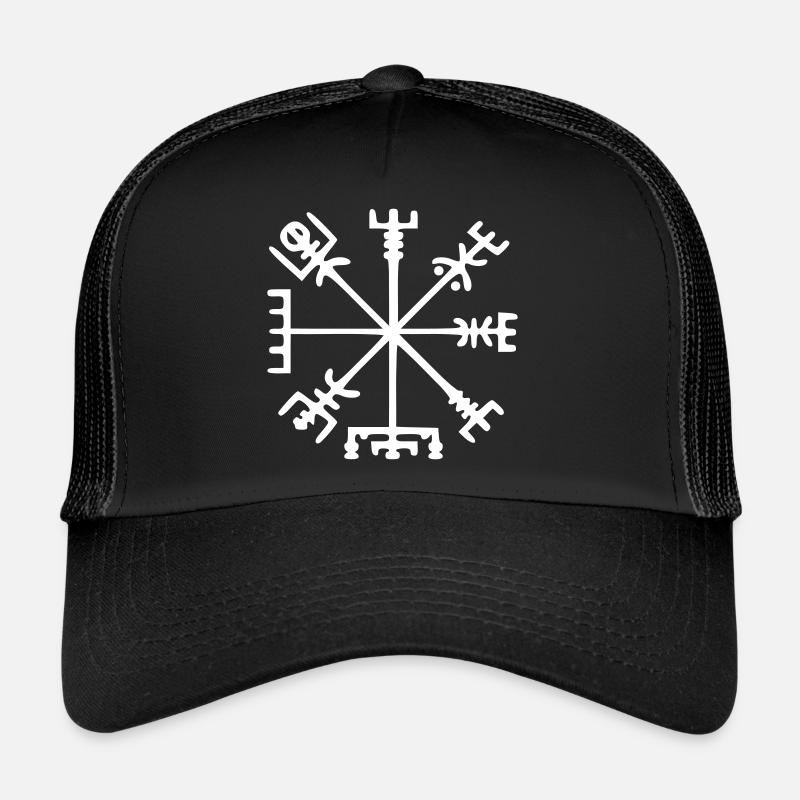 Vegvísir (Viking-Kompass) - Trucker Cap - Schwarz/Schwarz