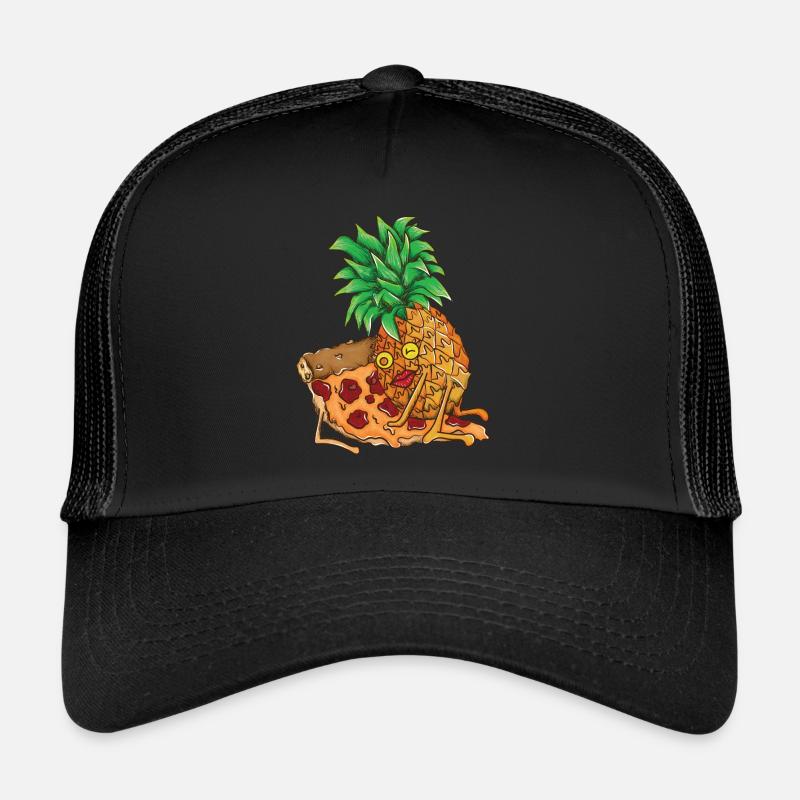 Ananas und Pizza, geschenk pizza hawai essen obst - Trucker Cap - Schwarz/Schwarz
