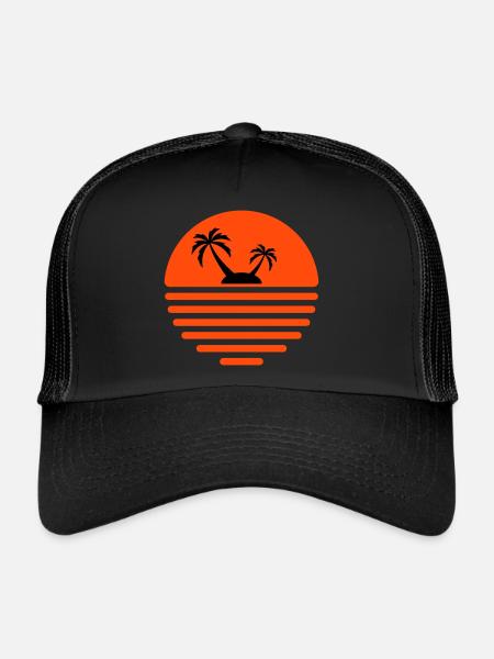 81 Sonne Insel Meer Palmen - Trucker Cap - Schwarz/Schwarz - Vorne