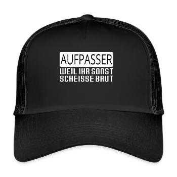 Aufpasser Security Lustig Geschenk Polizei - Trucker Cap - Schwarz/Schwarz - Vorne