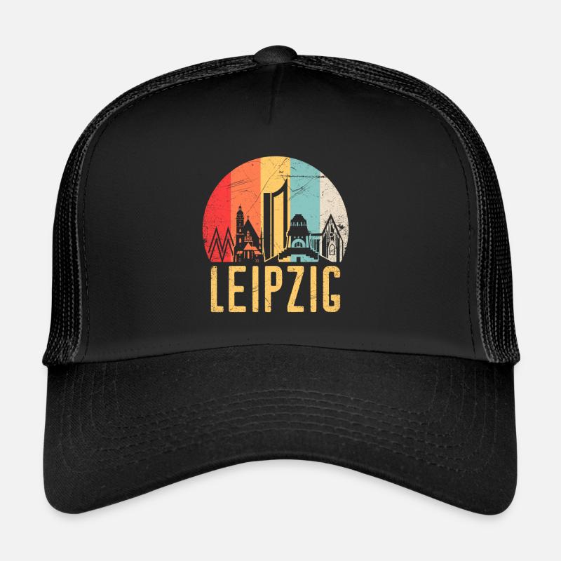 Leipzig Skyline Silhouette 80er Retro Vintage - Trucker Cap - Schwarz/Schwarz