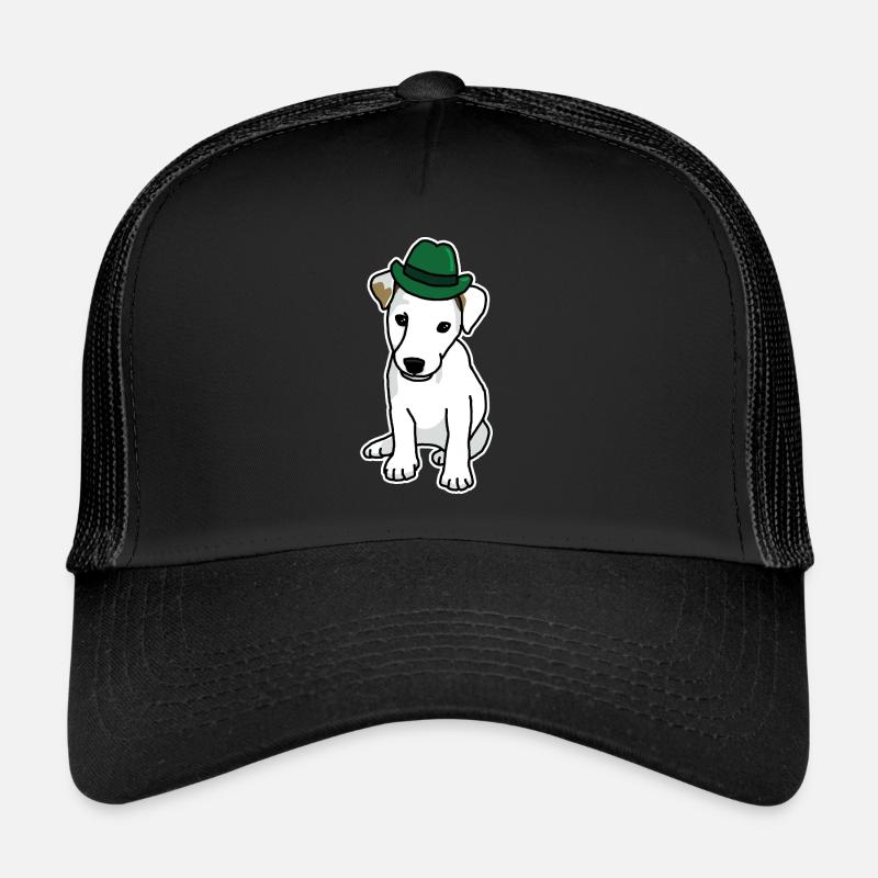 Jack Russell mit Hut, Hund, Comic, lustig, süß - Trucker Cap - Schwarz/Schwarz