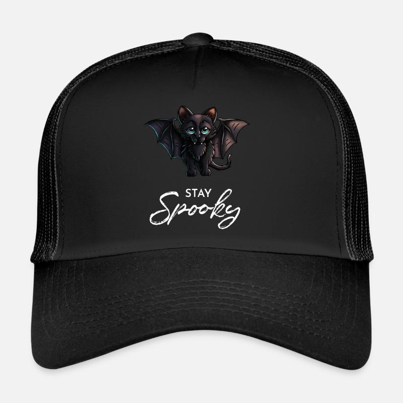 Restez Spooky Slogan Cute Vampire Black Bat Cat Casquette trucker 